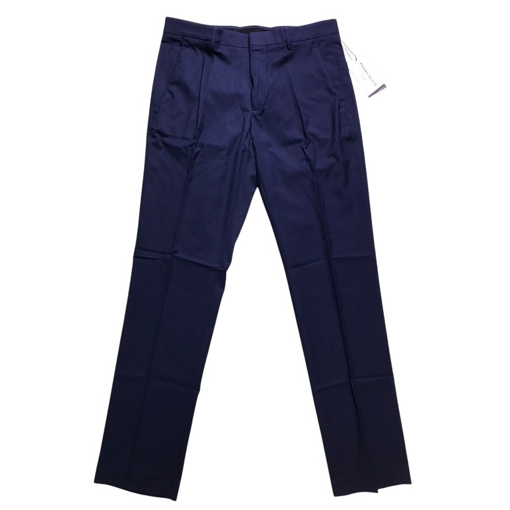 Perry Ellis Portfolio Essentials Dress Pants Mens 32x32 Blue Slim Fit Non-Iron